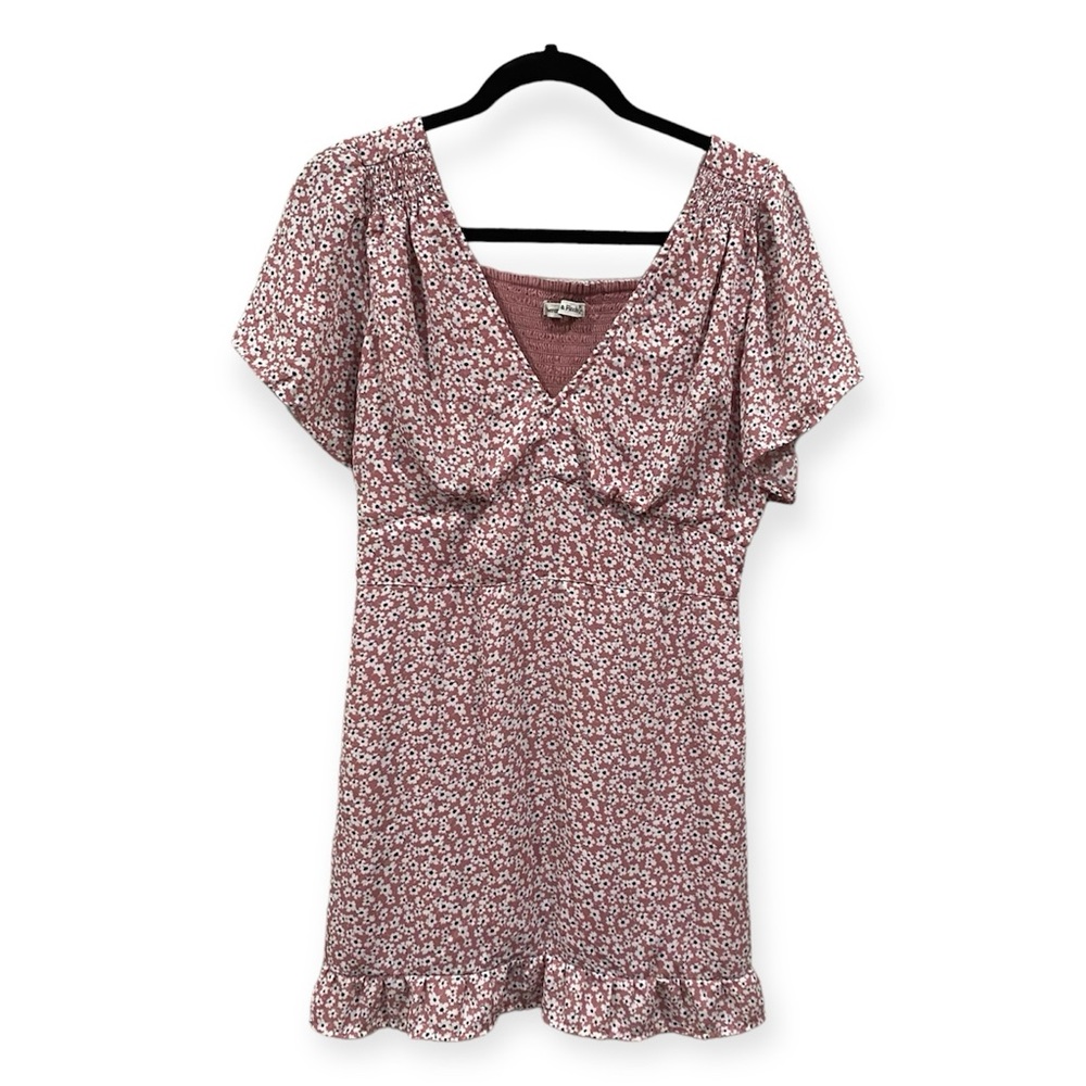 Abercrombie and Fitch V-Neck Flutter Sleeve Floral Mini Dress Pink Medium Petite
